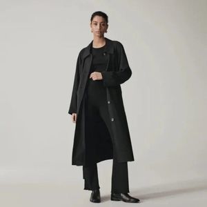 Everlane Coat Black Trench Gathered Drape Mid Length XS NWT